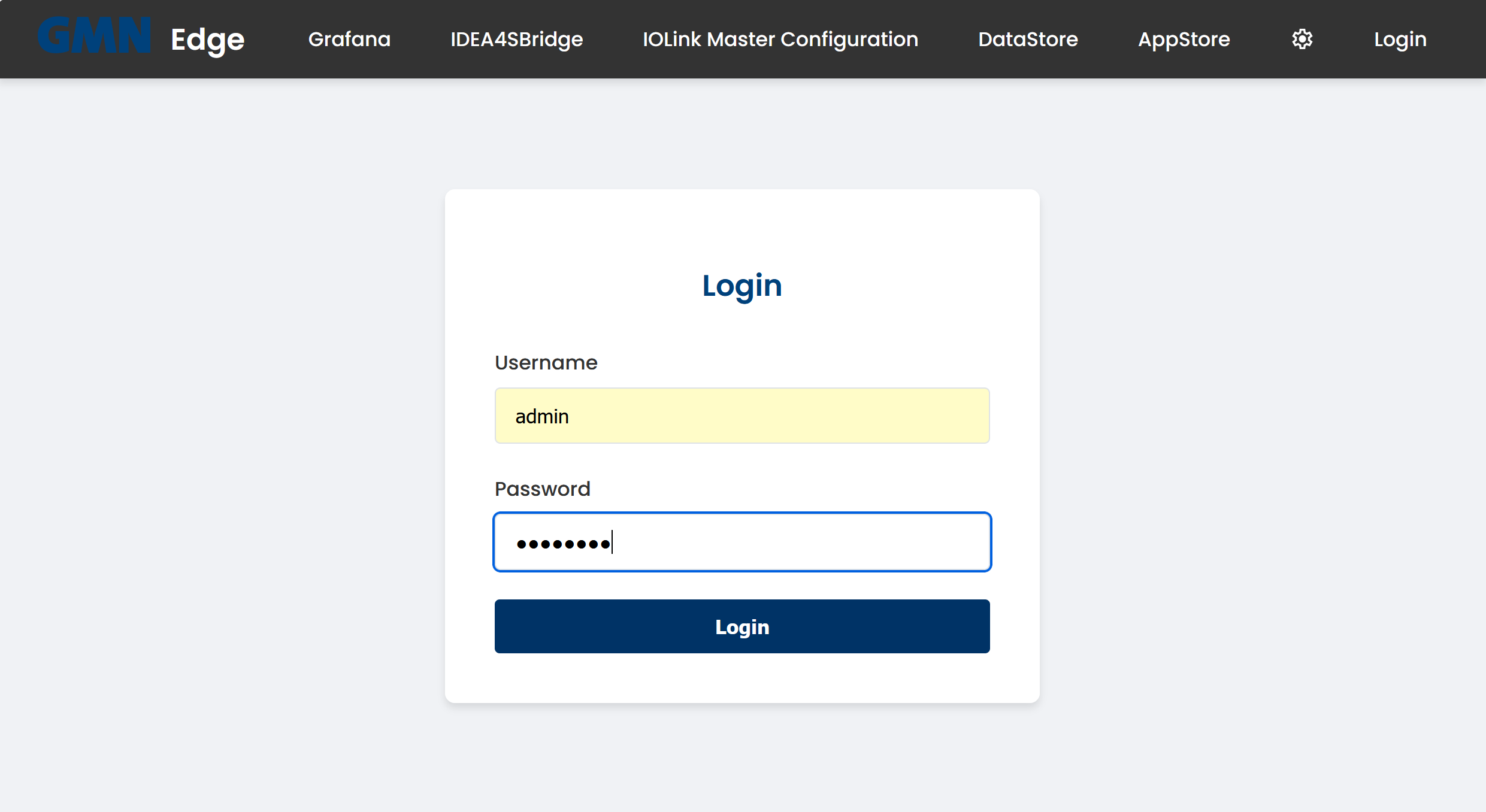 Login-Seite der GMN openXEdge