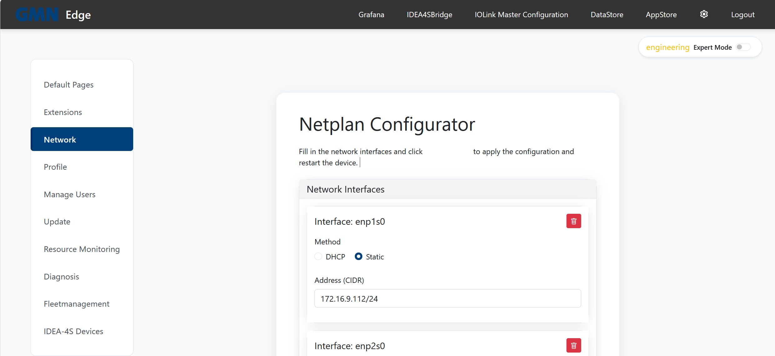 Einstellungen → Network → Netplan Configurator